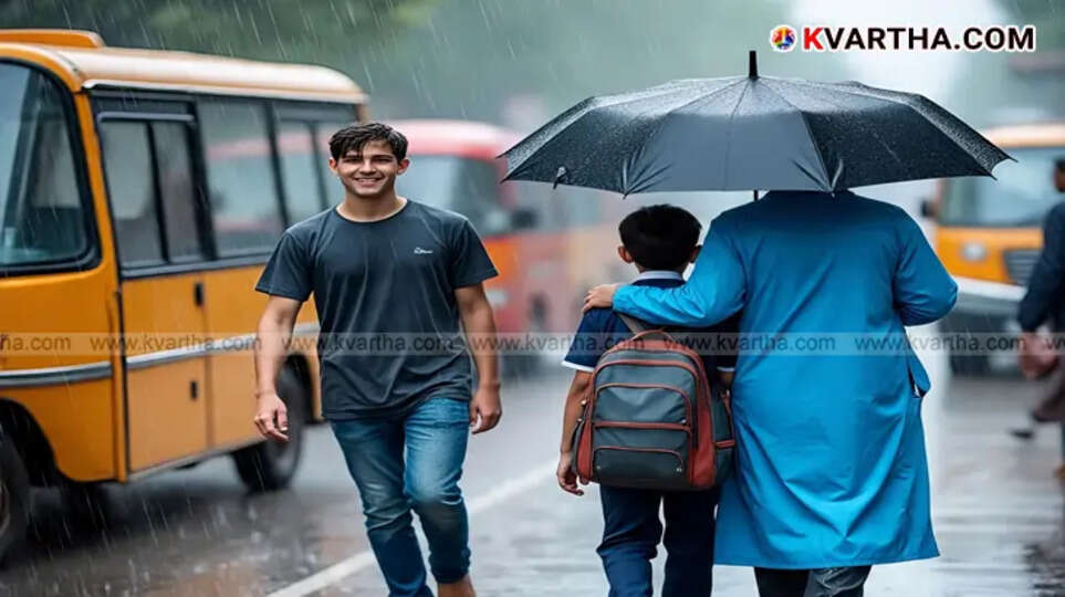 People walking through the rain in a street.