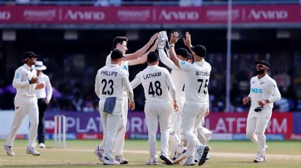 New Zealand cricket team celebrating their win.