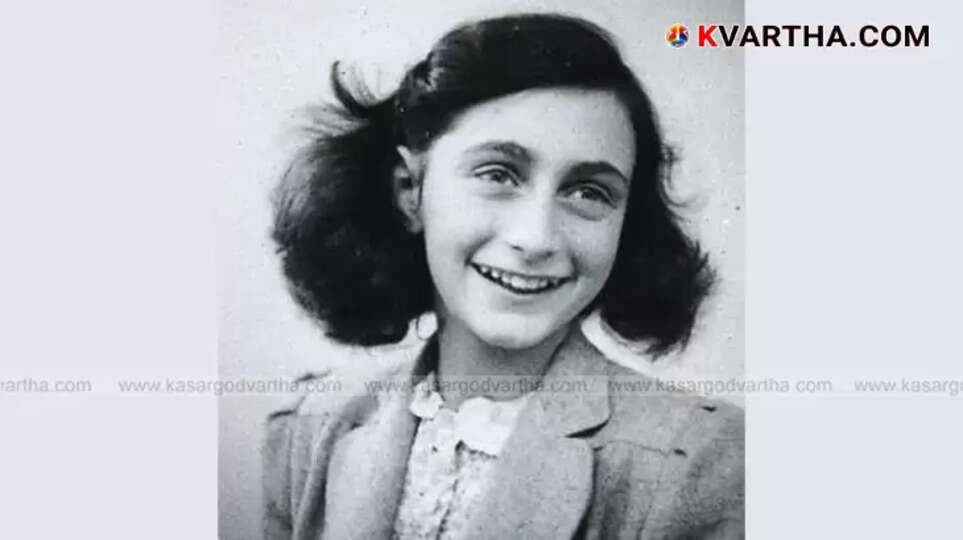 Black and white portrait of Anne Frank, a young girl.