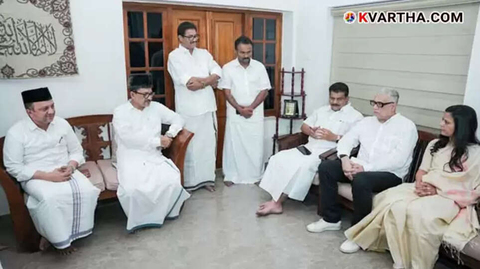 TMC national leaders Mahua Moitra, Derek O'Brien with Sidik Ali Shihab Thangal in Kerala