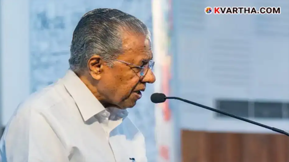 Chief Minister Pinarayi Vijayan making an official statement about Delhi political developments.