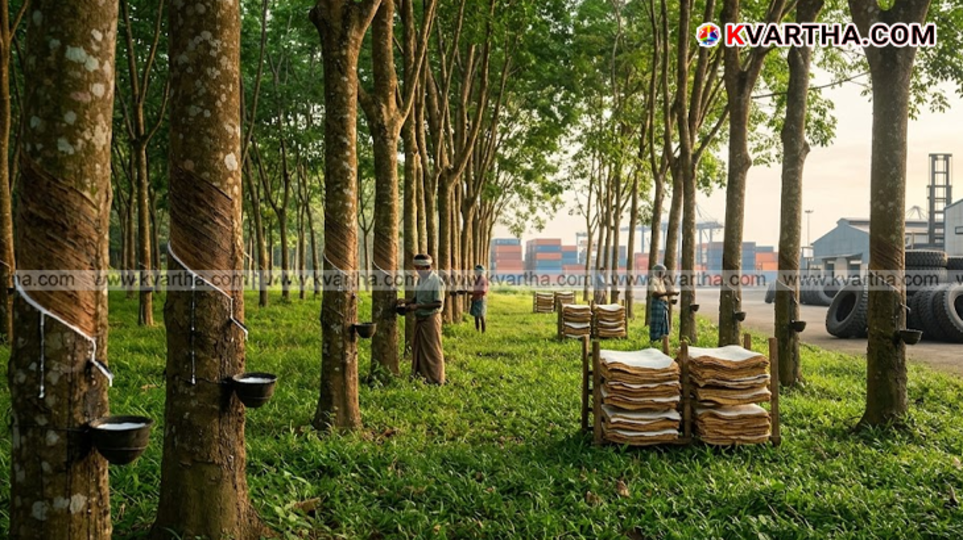 Tapping and rubber sheets laid out to dry in a rubber plantation in Kerala.