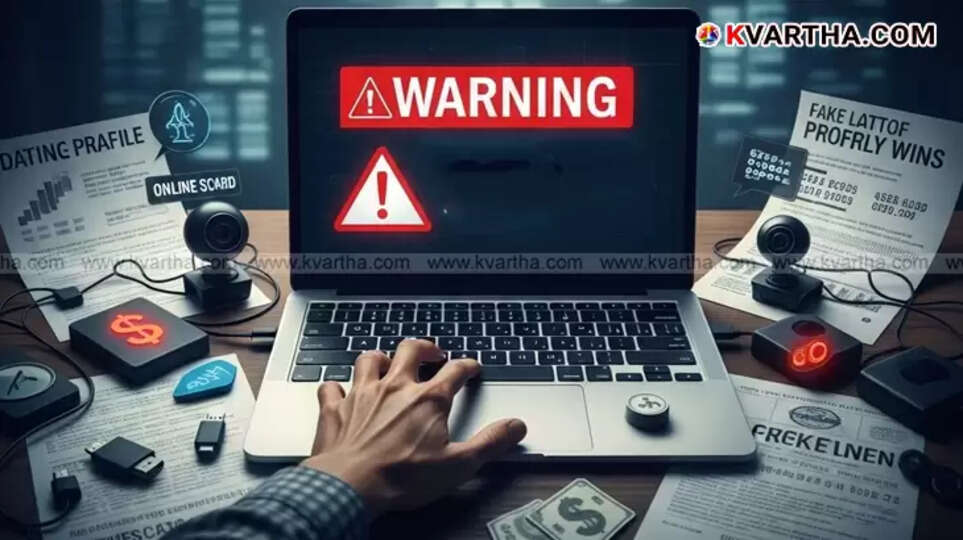 Hand holding phone with scam alert.