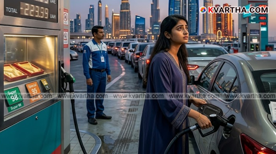 Fuel pump at a Dubai petrol station displaying 2026 prices for Super 98 and Special 95.
