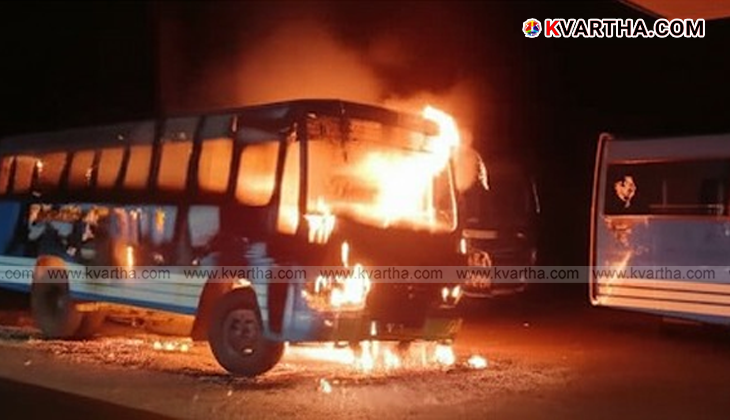 Fire Destroys Bus Near a Petrol Pump in Mala; Major Disaster Averted