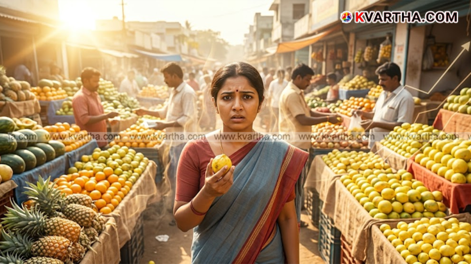 Lemons and other fruits for sale at a retail market in Idukki.