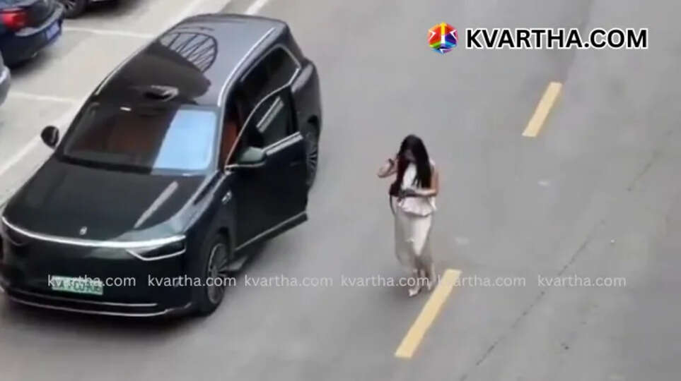 Woman walking as her car self-parks in China