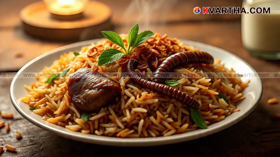 A photo of the biriyani parcel from a Balussery hotel where a worm was found.