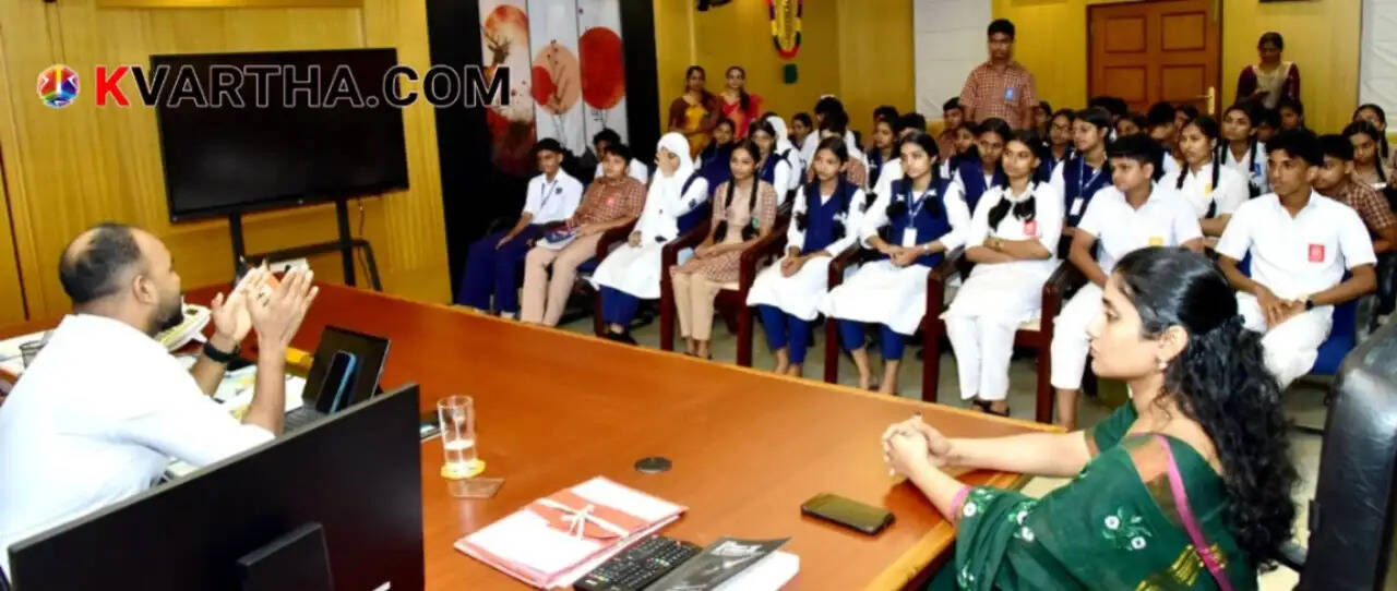Conceptual image of District Collector interacting with school students