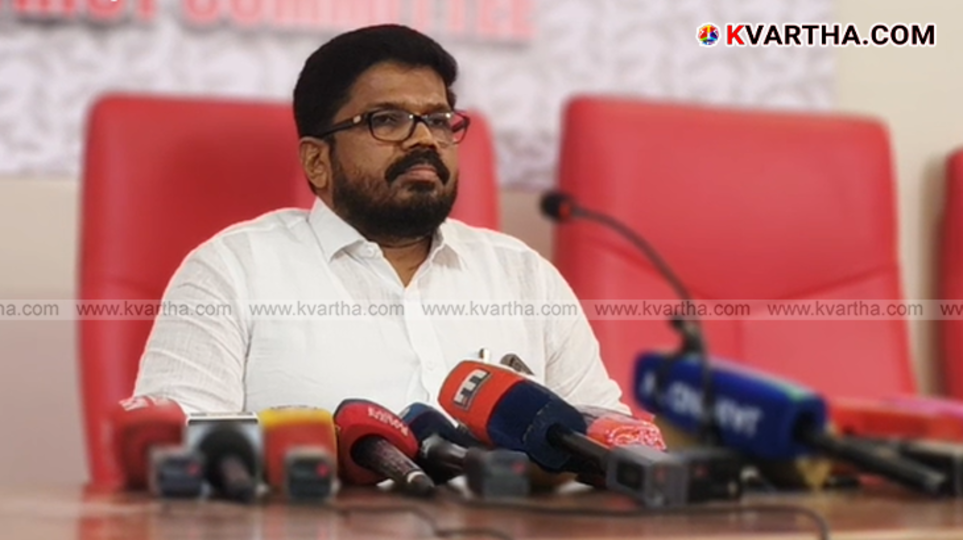 CPM District Secretary K.K. Ragesh addressing the media.