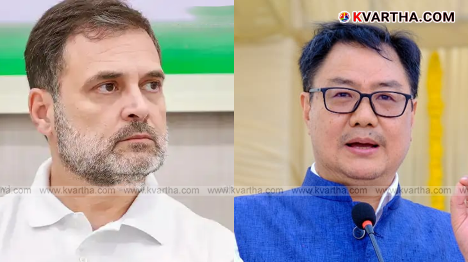 Kiren Rijiju speaking to the press in response to Rahul Gandhi's allegations.