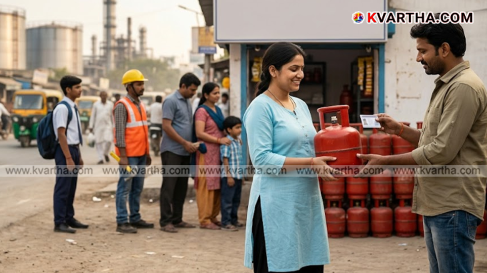 A scene depicting small 5 kg gas cylinders and cooking gas distribution.