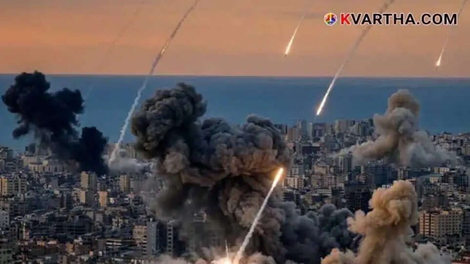  Image Representing Missile Rain in Middle East; Iran Attacks US Bases in Kuwait While Israel Destroys Iran's Industrial Sector
