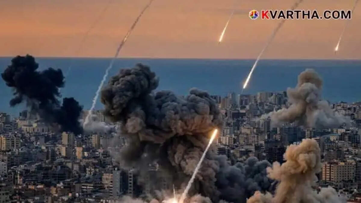  Image Representing Missile Rain in Middle East; Iran Attacks US Bases in Kuwait While Israel Destroys Iran's Industrial Sector