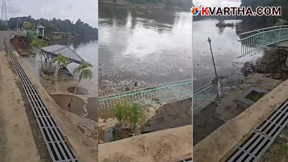  Aattutheeram Park in Piravom collapses into Muvattupuzha River; 200-meter section slides, no casualties reported