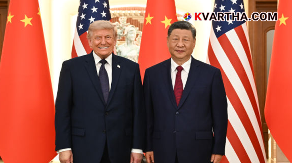 US President Donald Trump and Chinese President Xi Jinping shaking hands at the Great Hall of the People in Beijing.