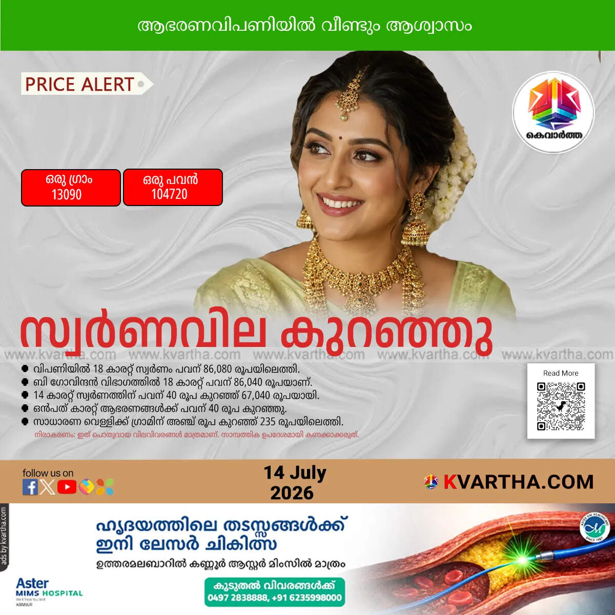gold price kerala drop july 14 2026 sovereign rate