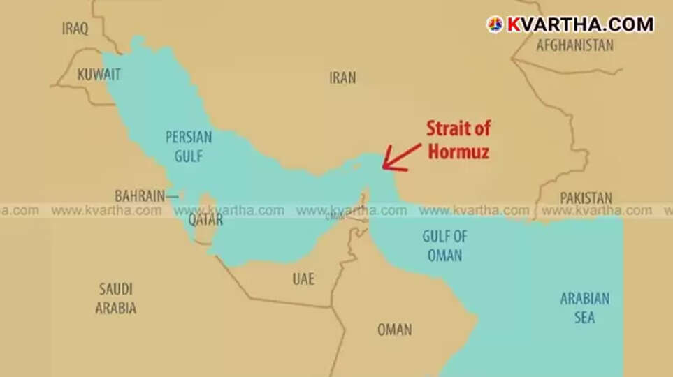  A map showing the strategic location of the Strait of Hormuz between Iran and Oman, connecting the Persian Gulf and the Arabian Sea.