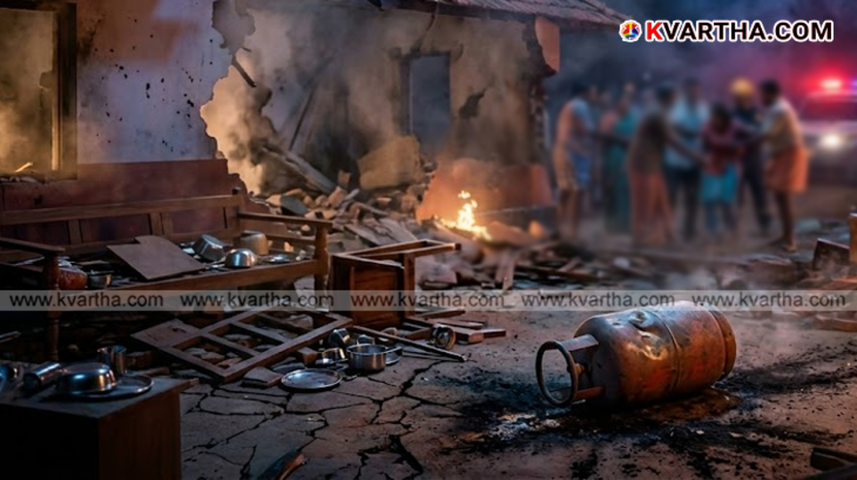 Damaged house in Nedumangad following an unused LPG cylinder explosion.