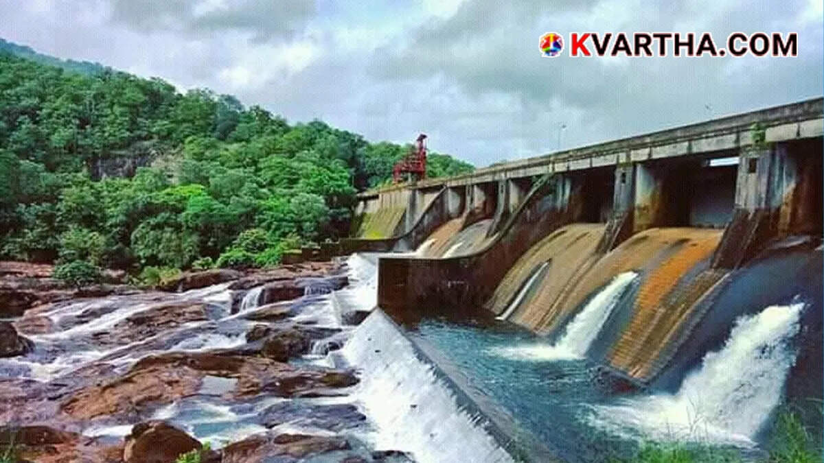 Heavy water flow from an opened dam shutter during monsoon in Kerala