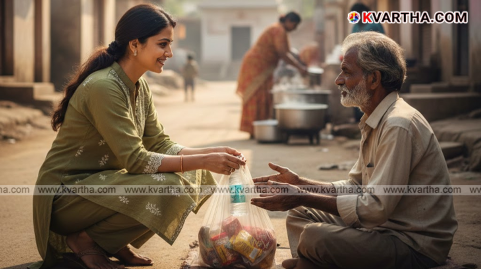 An illustration of ordinary Indian citizens participating in charity work.