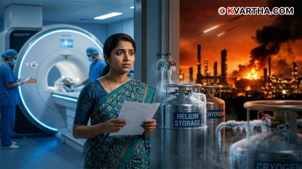 An MRI machine and liquid helium containers representing the global supply chain crisis in 2026.