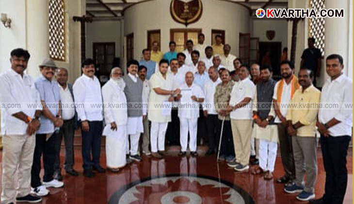 Karnataka BJP delegation meeting with Governor Thawar Chand Gehlot to submit a petition.