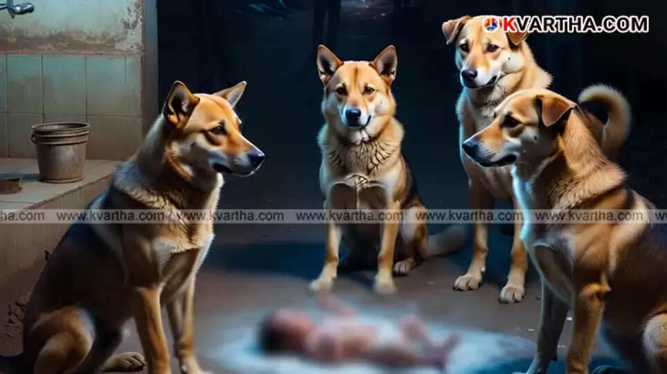  Stray dogs forming a circle to protect an abandoned baby in the cold.