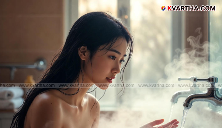  A person taking a warm shower during winter.