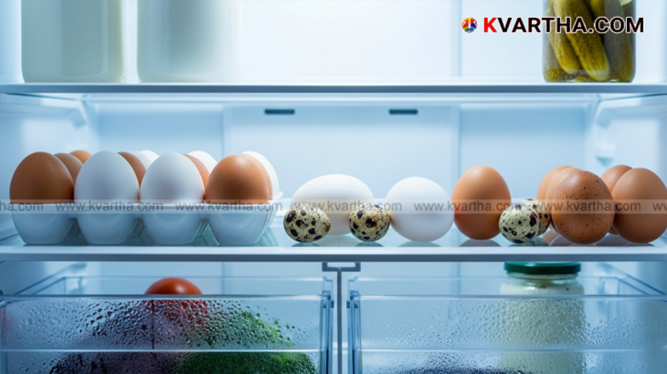 A carton of eggs placed inside a refrigerator.