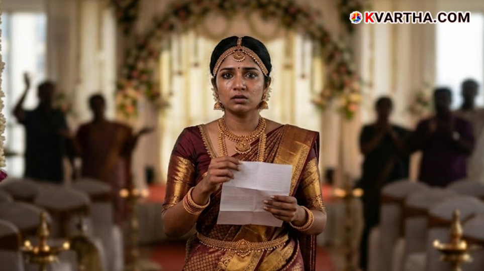 A bride walking out of a wedding hall in Sringeri Karnataka