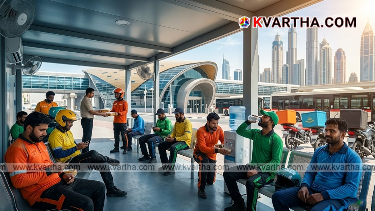 Delivery riders in Dubai during summer.