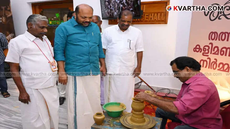 Kerala Industries Minister P. Rajeev speaking at a pottery sector workshop.