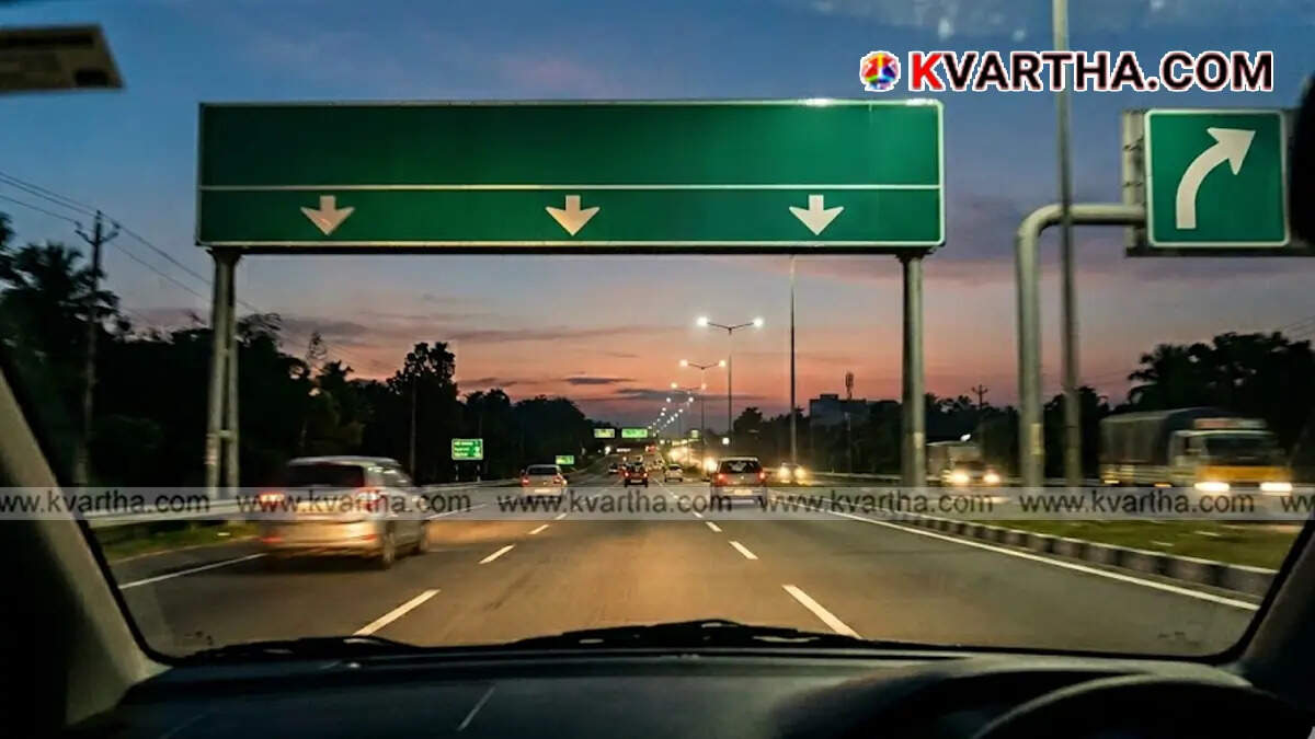 Large green highway signboard with white text indicating directions to various cities