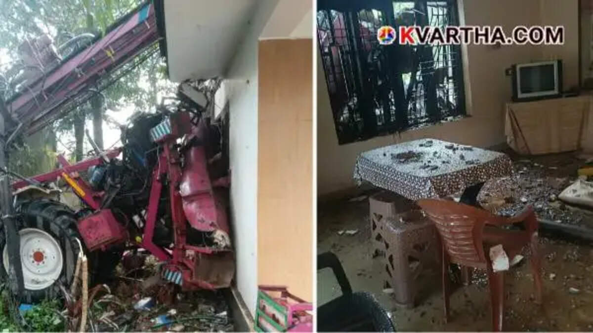  Image reflecting borewell drilling vehicle accident on house in Vellarikundu