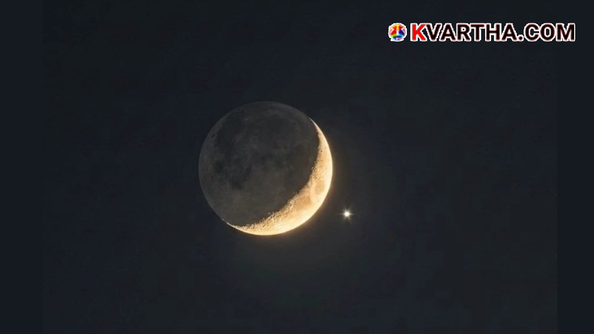 Image reflecting rare occultation phenomenon of Venus by the Moon in evening sky