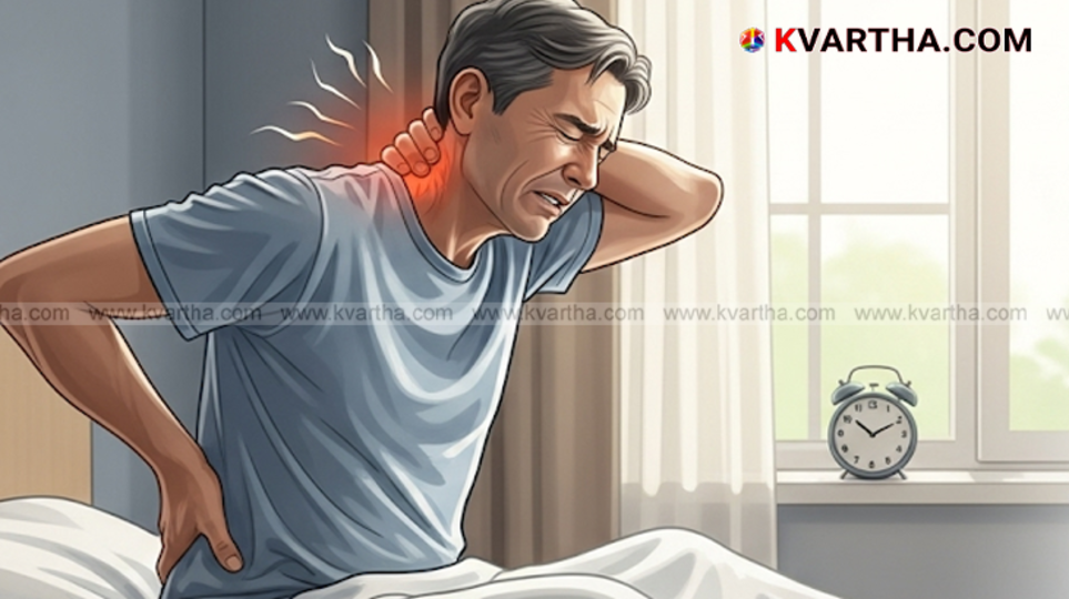 Person experiencing neck pain after waking up due to a pillow.