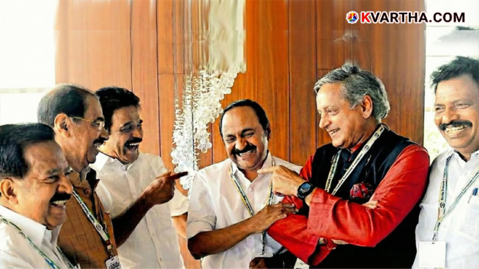 Shashi Tharoor and VD Satheesan sharing a stage during a political event.