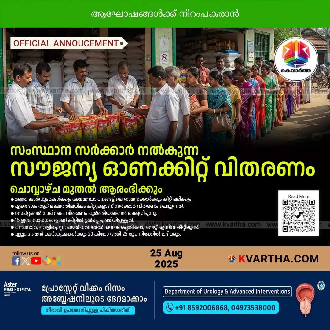 Kerala Government to Begin Free Onam Kit Distribution for Yellow Card Holders Only