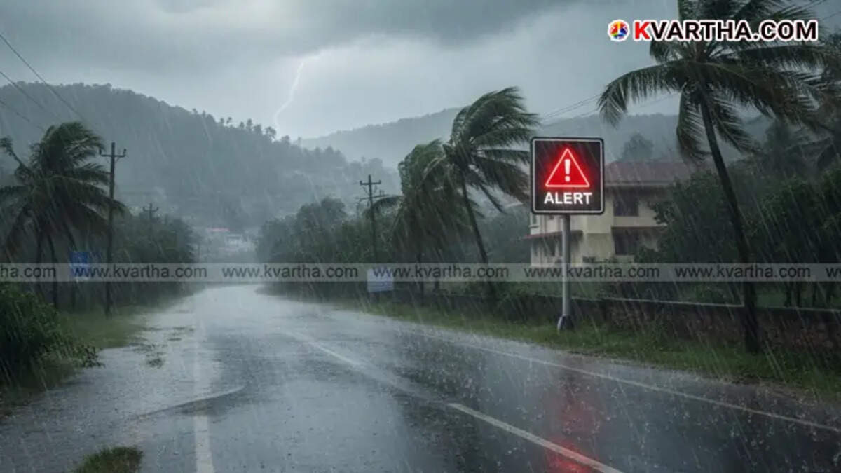 Heavy rain in a hilly region.