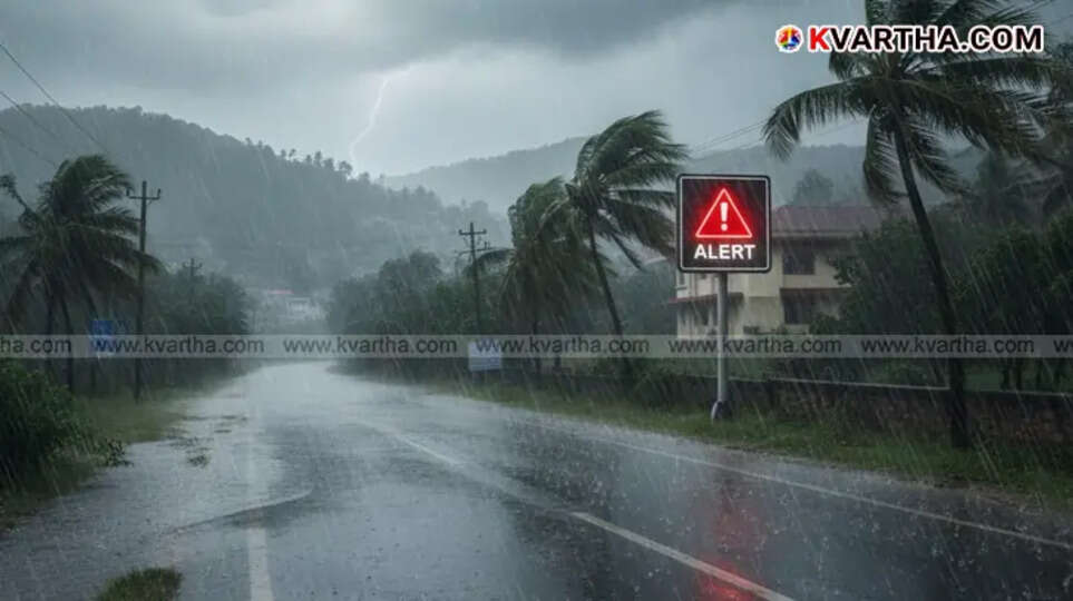 Heavy rain in a hilly region.