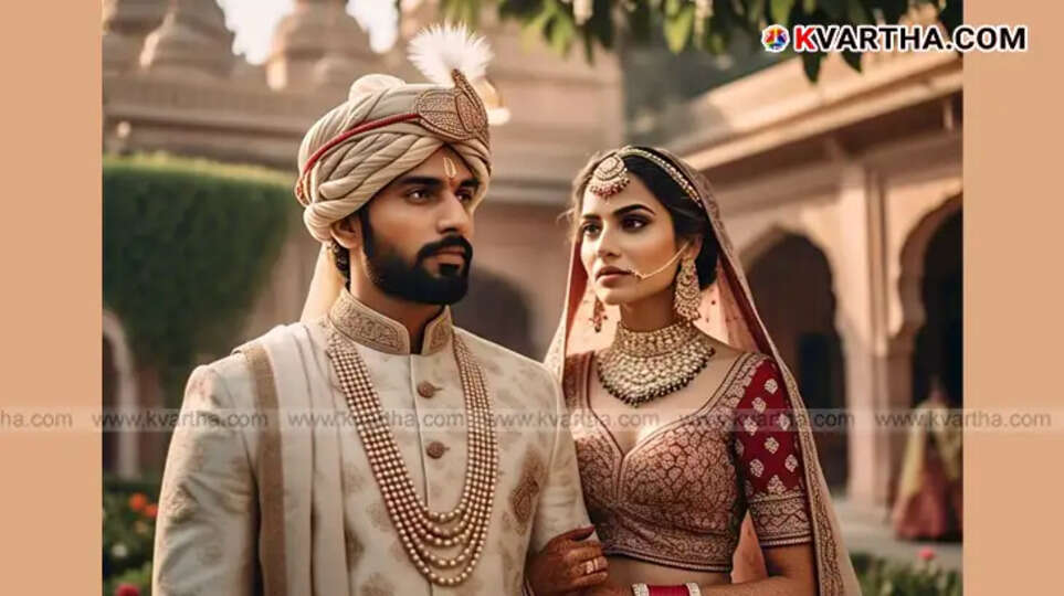 Bride and Groom in Traditional Wedding Clothes, Himachal Pradesh