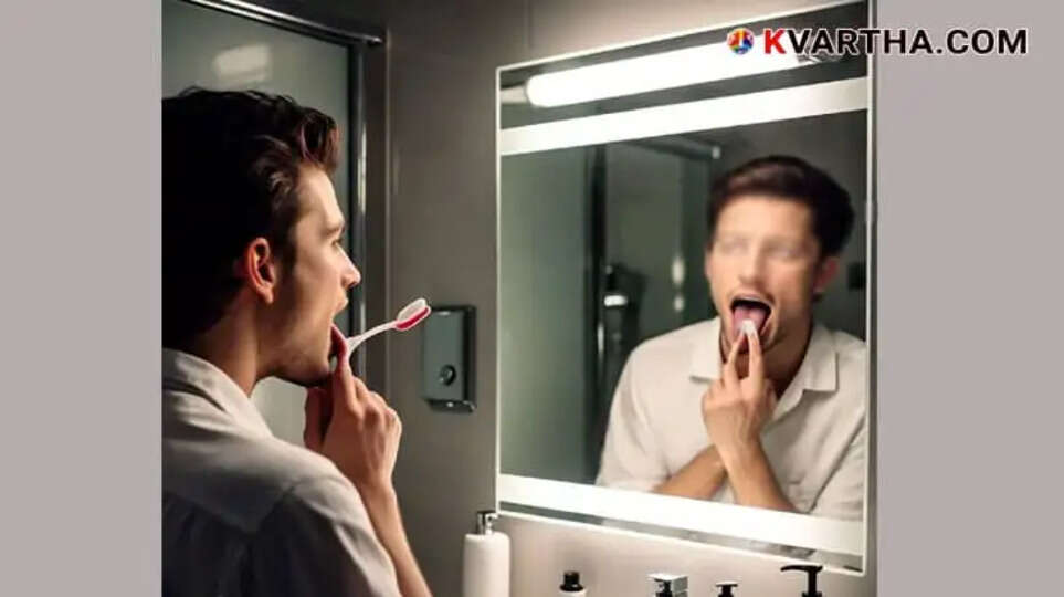 A person cleaning their tongue