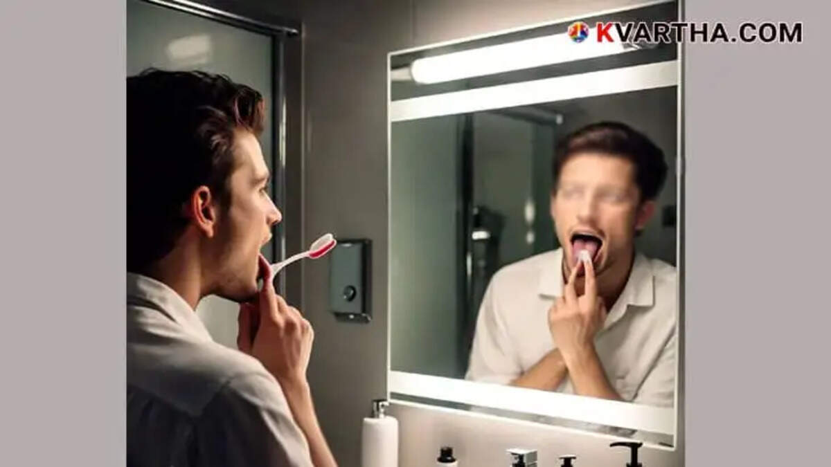 A person cleaning their tongue