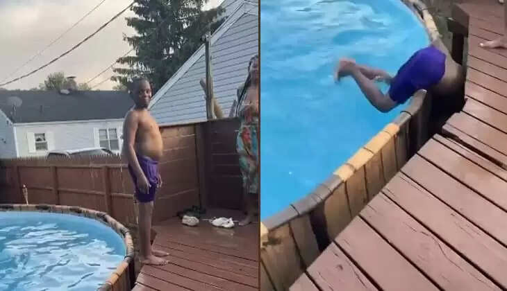 Boy injured while attempting a dangerous stunt in a swimming pool