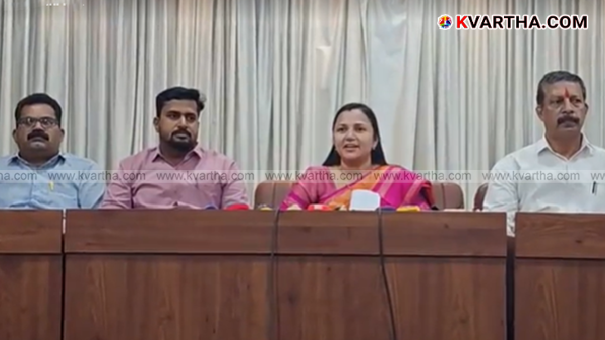  BJP District President ML Ashwini speaking at a press conference in Kasaragod.