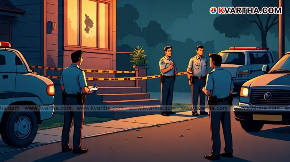 Police vehicles at the site of the Kannur couple's death.