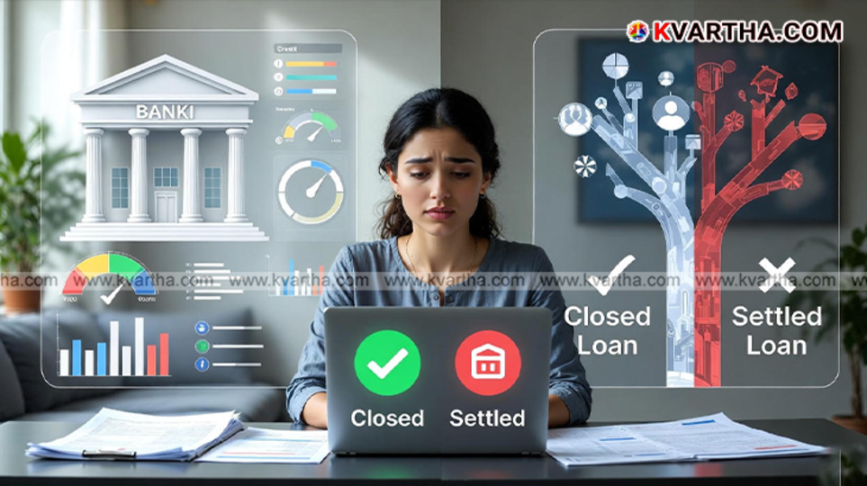 Illustration showing the difference between 'Settled' and 'Closed' status in a credit report.