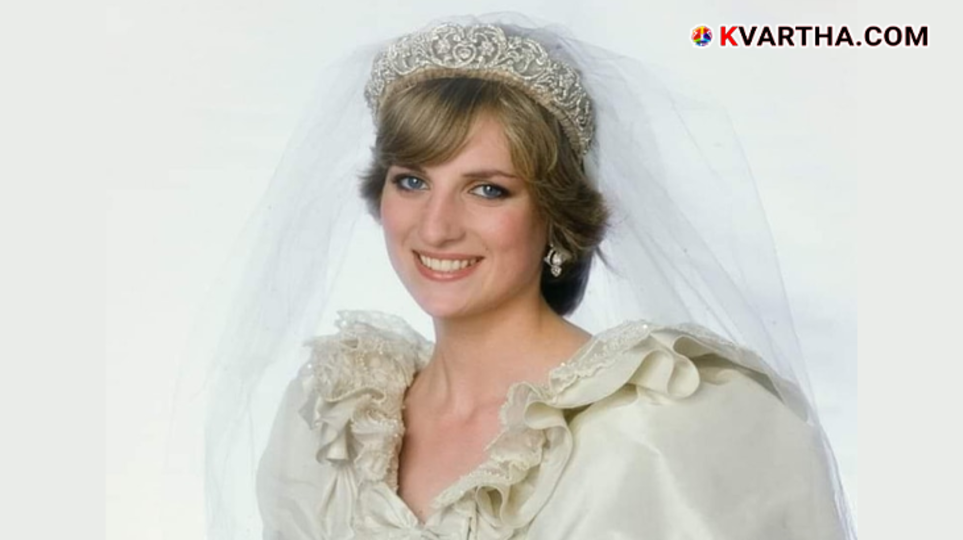 A black and white portrait of Princess Diana.