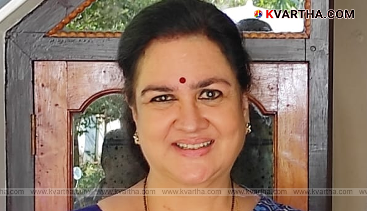 Actress Urvashi giving an interview.